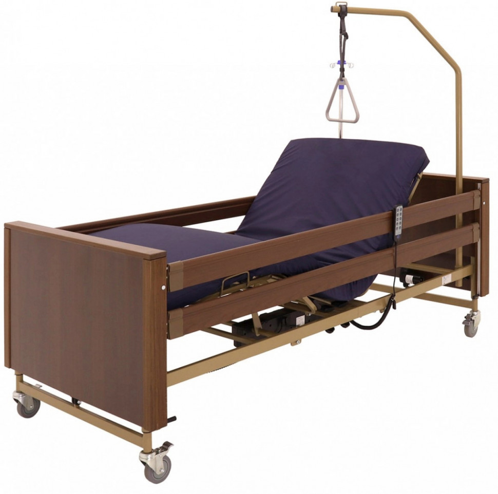 Медицинская кровать для лежачих больных MED-MOS YG-1 ЛДСП (коричневый) с матрасом